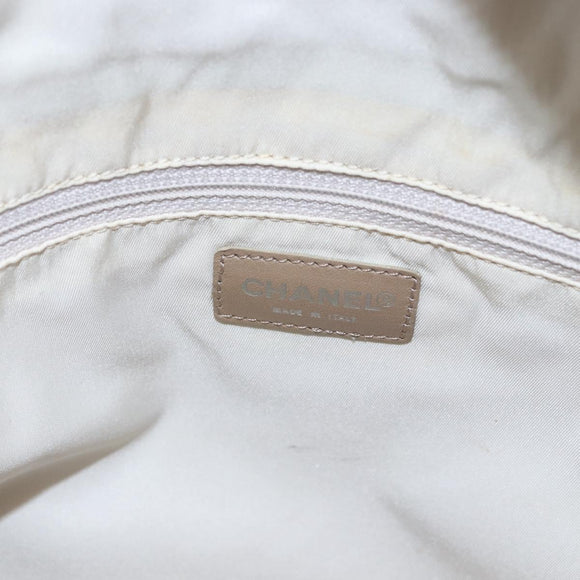 CHANEL New Travel Line Tote Bag Nylon Beige Silver CC Auth BA10644