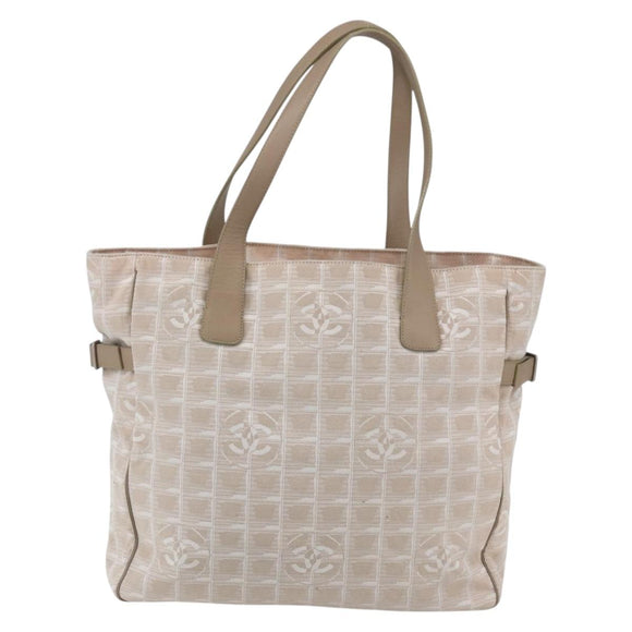 CHANEL New Travel Line Tote Bag Nylon Beige Silver CC Auth BA10644