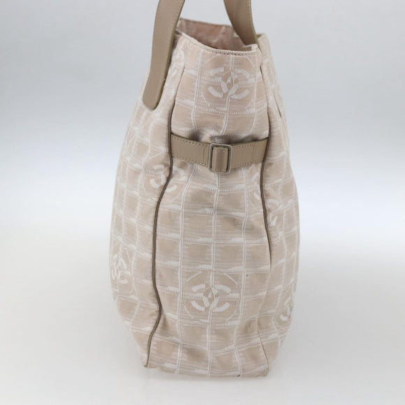 CHANEL New Travel Line Tote Bag Nylon Beige Silver CC Auth BA10644