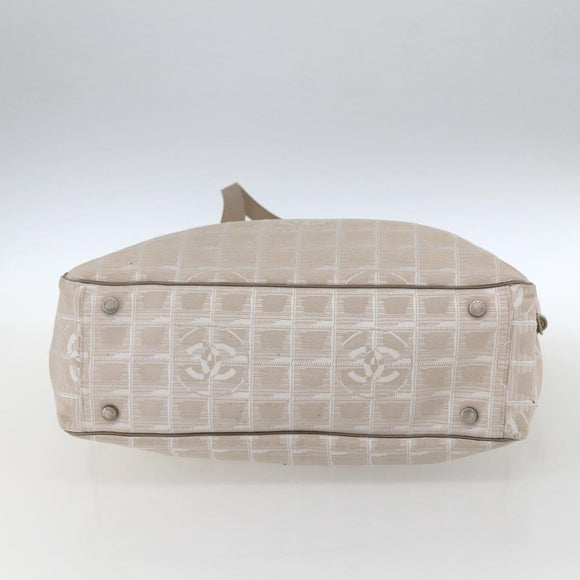 CHANEL New Travel Line Tote Bag Nylon Beige Silver CC Auth BA10644