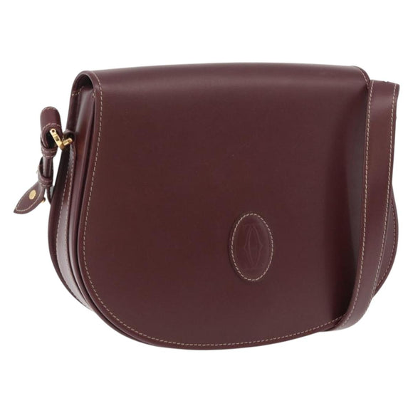 CARTIER Must Line Umhängetasche Leder Bordeaux Gold Auth BA10646