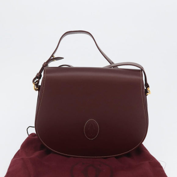 CARTIER Must Line Umhängetasche Leder Bordeaux Gold Auth BA10646