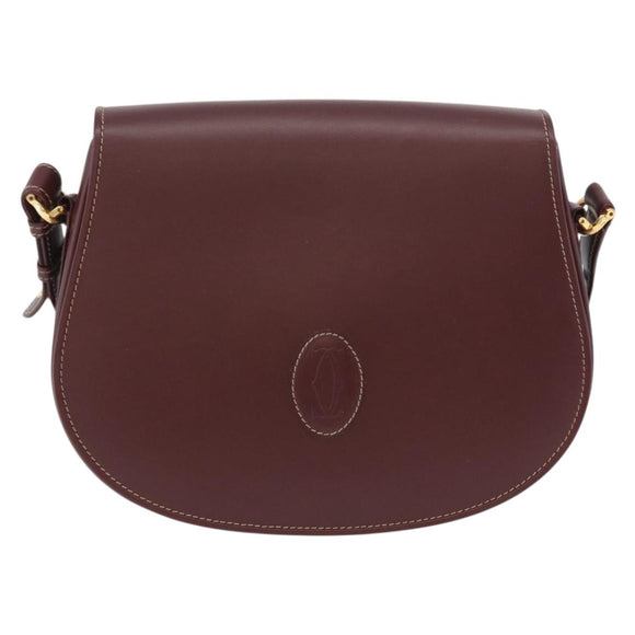 CARTIER Must Line Umhängetasche Leder Bordeaux Gold Auth BA10646