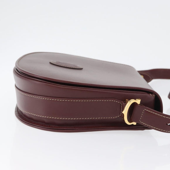 CARTIER Must Line Umhängetasche Leder Bordeaux Gold Auth BA10646