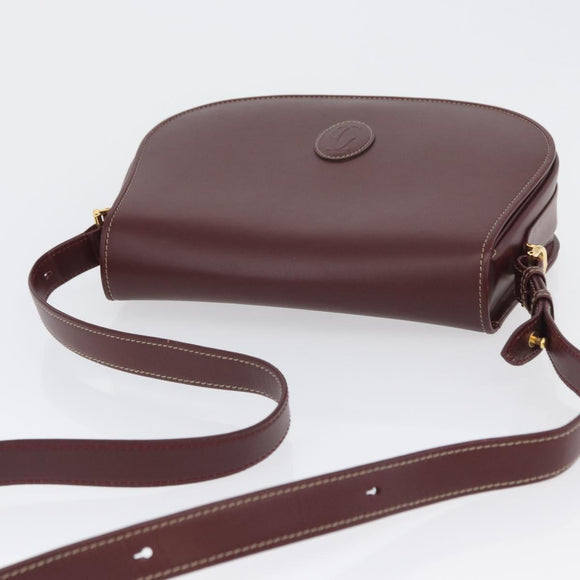 CARTIER Must Line Umhängetasche Leder Bordeaux Gold Auth BA10646
