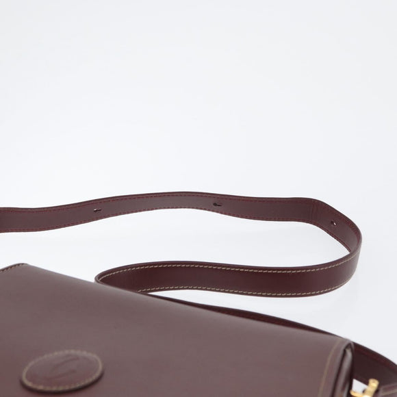 CARTIER Must Line Umhängetasche Leder Bordeaux Gold Auth BA10646