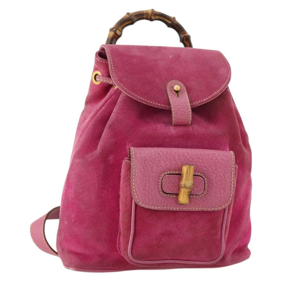 GUCCI Bamboo Backpack Suede Pink Gold 003 58 0030 Auth BA10647