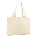 CHANEL Tote Bag Caviar Skin White CC Auth BA10649-1
