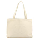 CHANEL Tote Bag Caviar Skin White CC Auth BA10649-13