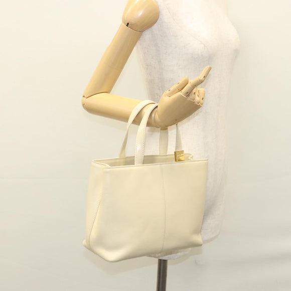 BURBERRY Hand Bag Leather Beige Gold Auth BA1065