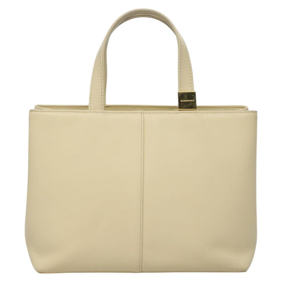 BURBERRY Hand Bag Leather Beige Gold Auth BA1065