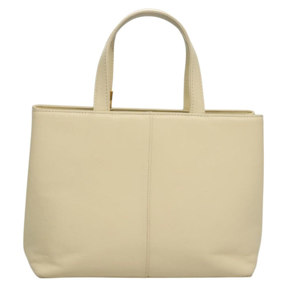 BURBERRY Hand Bag Leather Beige Gold Auth BA1065