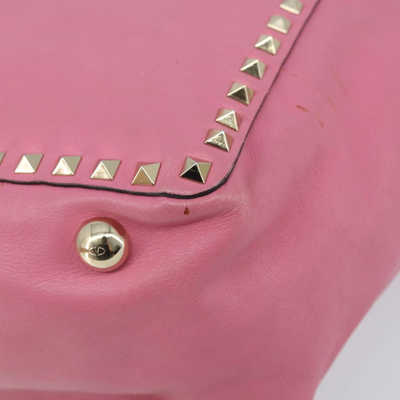 VALENTINO Studs Tote Bag Leer 2way Roze Goud Auth BA10650