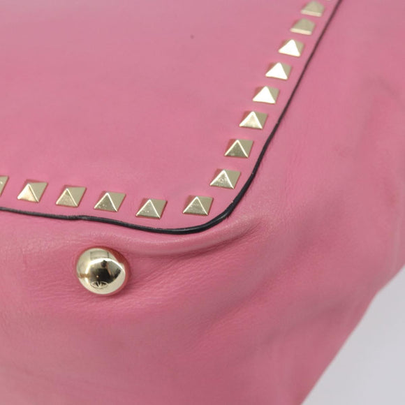 VALENTINO Studs Tote Bag Leer 2way Roze Goud Auth BA10650