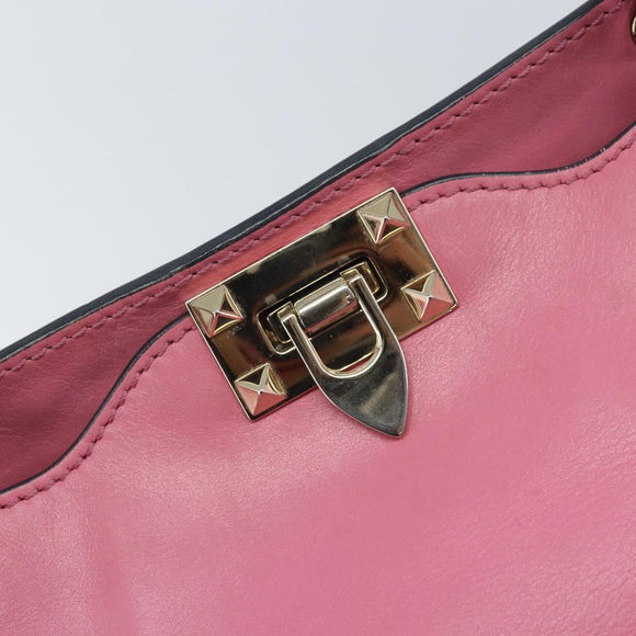VALENTINO Studs Tote Bag Leer 2way Roze Goud Auth BA10650
