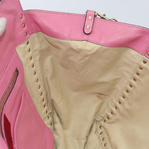 VALENTINO Studs Tote Bag Leer 2way Roze Goud Auth BA10650