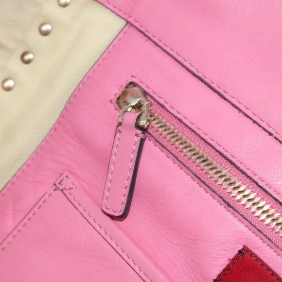 VALENTINO Studs Tote Bag Leer 2way Roze Goud Auth BA10650