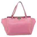 VALENTINO Studs Tote Bag Leer 2way Roze Goud Auth BA10650-13