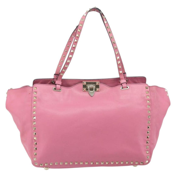 VALENTINO Studs Tote Bag Leer 2way Roze Goud Auth BA10650