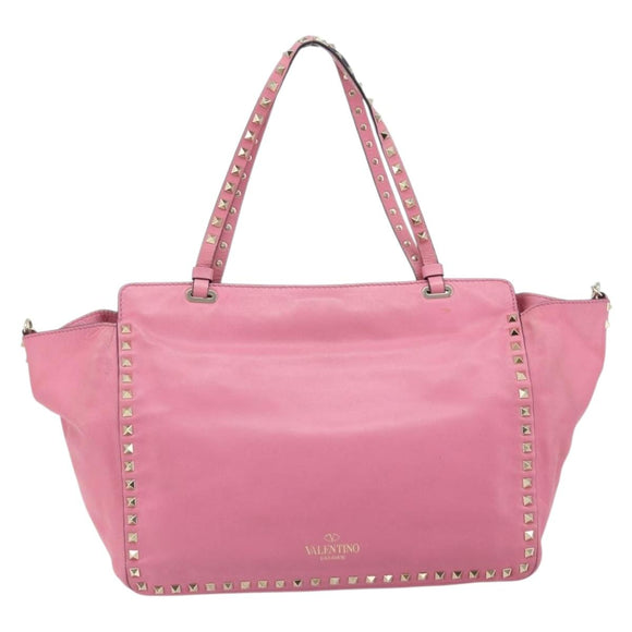 VALENTINO Studs Tote Bag Leer 2way Roze Goud Auth BA10650
