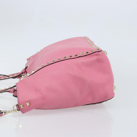 VALENTINO Studs Tote Bag Leer 2way Roze Goud Auth BA10650