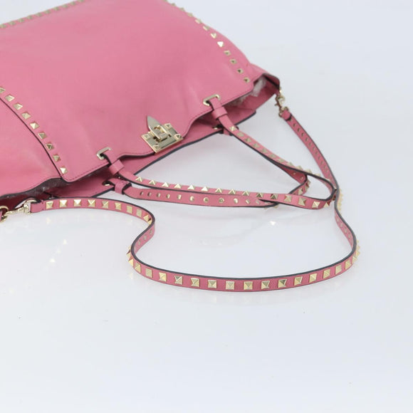 VALENTINO Studs Tote Bag Leer 2way Roze Goud Auth BA10650