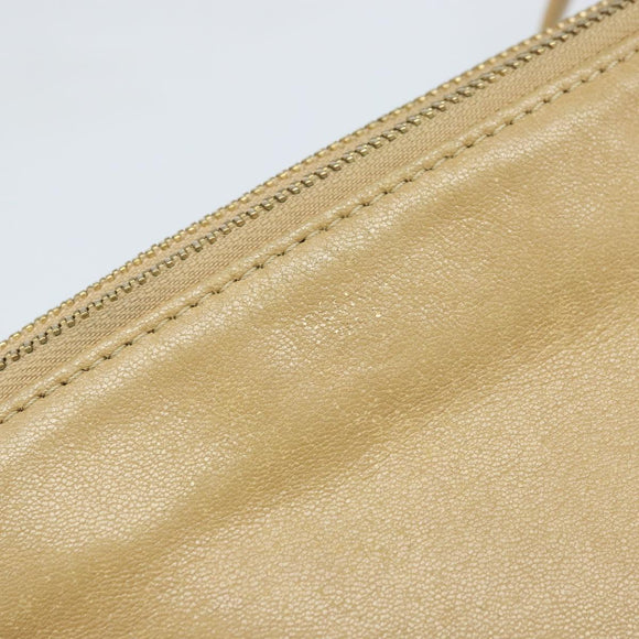 CELINE Trio Shoulder Bag Leather Beige Gold Auth BA10653