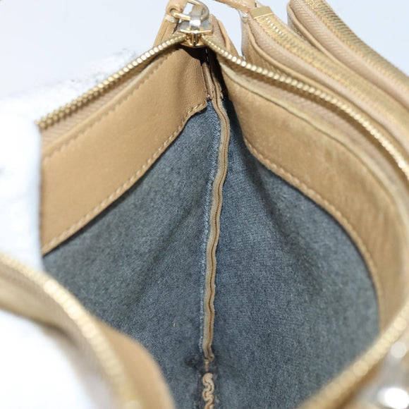 CELINE Trio Shoulder Bag Leather Beige Gold Auth BA10653