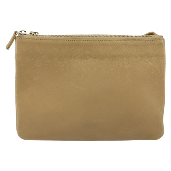 CELINE Trio Shoulder Bag Leather Beige Gold Auth BA10653