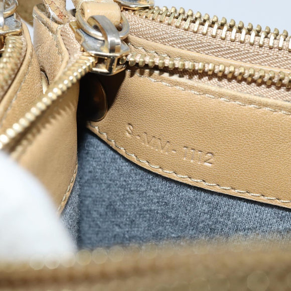 CELINE Trio Shoulder Bag Leather Beige Gold Auth BA10653