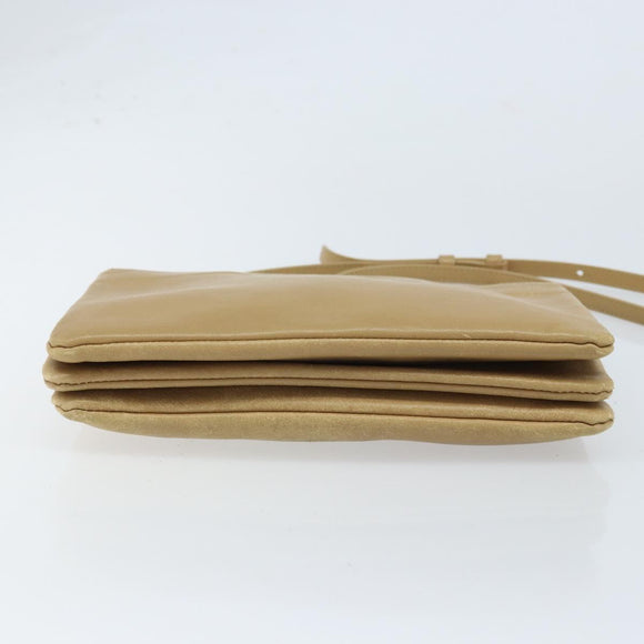 CELINE Trio Shoulder Bag Leather Beige Gold Auth BA10653