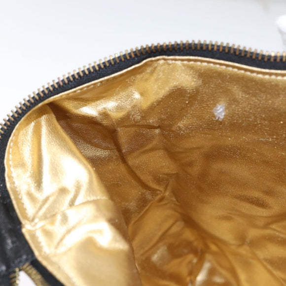 Salvatore Ferragamo Schoudertas Nylon Zwart Goud Auth BA10654