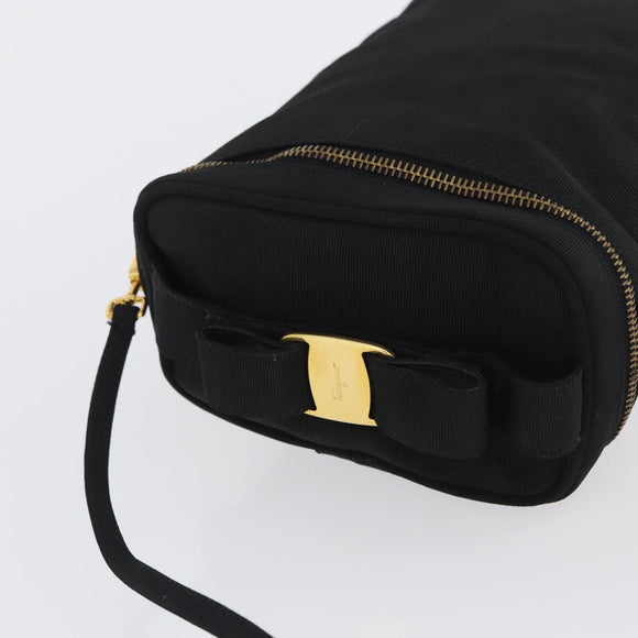 Salvatore Ferragamo Schoudertas Nylon Zwart Goud Auth BA10654
