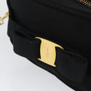 Salvatore Ferragamo Schoudertas Nylon Zwart Goud Auth BA10654-7