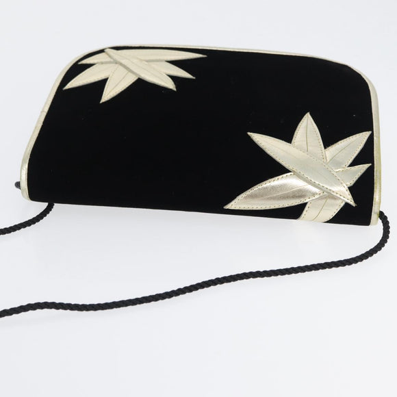 SAINT LAURENT Shoulder Bag Velor Black Gold Auth BA10655