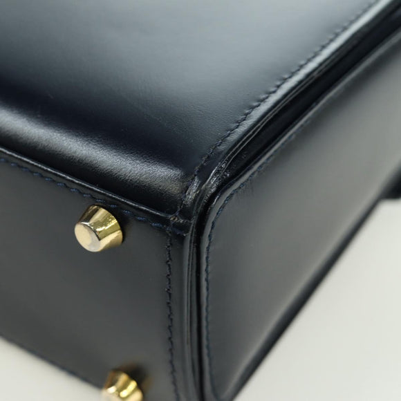 Gianni Versace Shoulder Bag Leather Navy Gold Auth BA10657V