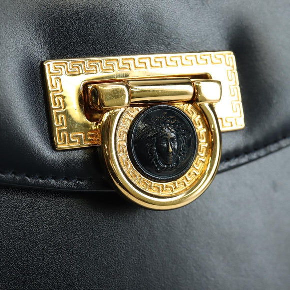 Gianni Versace Shoulder Bag Leather Navy Gold Auth BA10657V