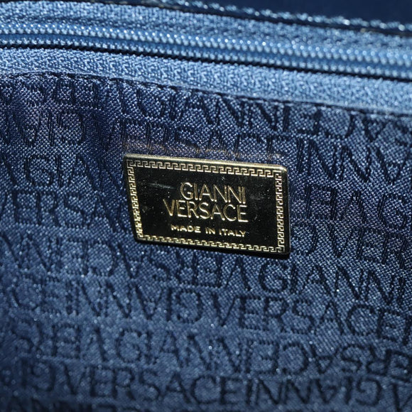 Gianni Versace Shoulder Bag Leather Navy Gold Auth BA10657V