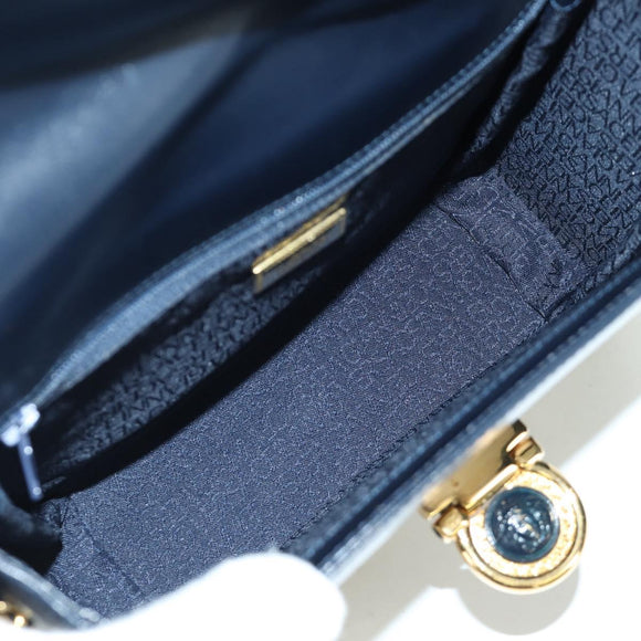 Gianni Versace Shoulder Bag Leather Navy Gold Auth BA10657V