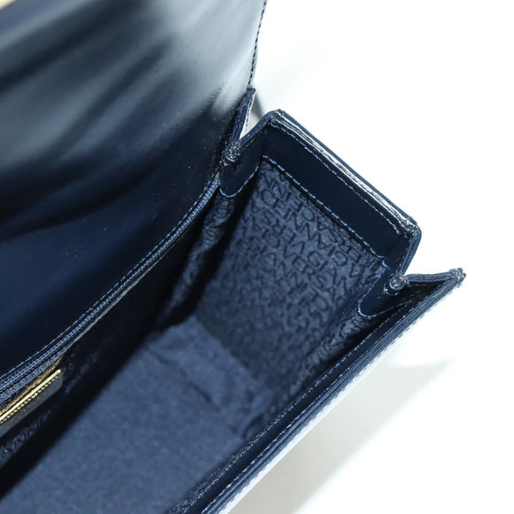 Gianni Versace Shoulder Bag Leather Navy Gold Auth BA10657V