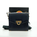 Gianni Versace Shoulder Bag Leather Navy Gold Auth BA10657V-12