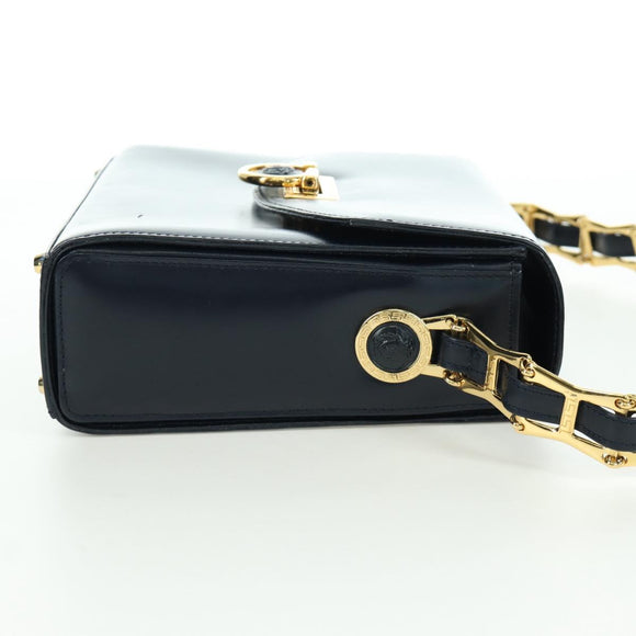 Gianni Versace Shoulder Bag Leather Navy Gold Auth BA10657V