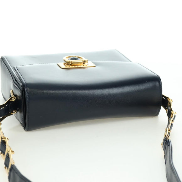 Gianni Versace Shoulder Bag Leather Navy Gold Auth BA10657V