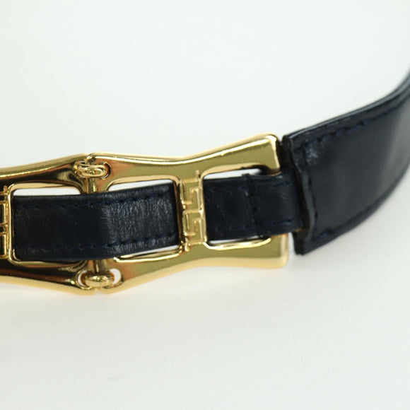 Gianni Versace Shoulder Bag Leather Navy Gold Auth BA10657V