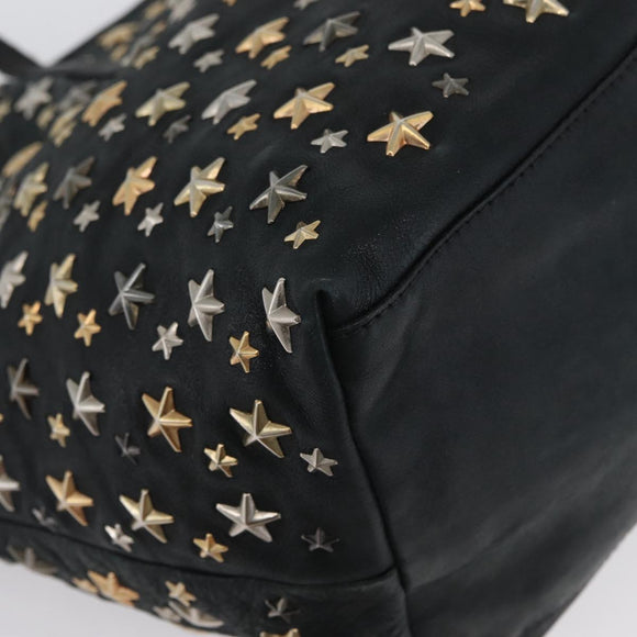 Jimmy Choo Tote Bag Leather Black Gold Auth BA10659