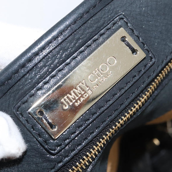 Jimmy Choo Tote Bag Leather Black Gold Auth BA10659