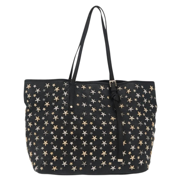 Jimmy Choo Tote Bag Leather Black Gold Auth BA10659