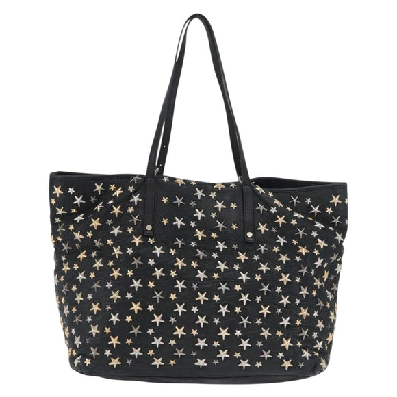 Jimmy Choo Tote Bag Leather Black Gold Auth BA10659