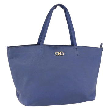 Salvatore Ferragamo Tote Bag Leather Blue Gold Auth BA10661