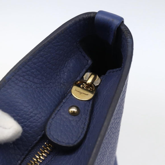 Salvatore Ferragamo Tote Bag Leather Blue Gold Auth BA10661